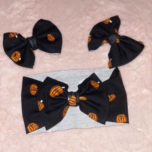 Pumpkin Headband Pigtail Bow Set (Black)